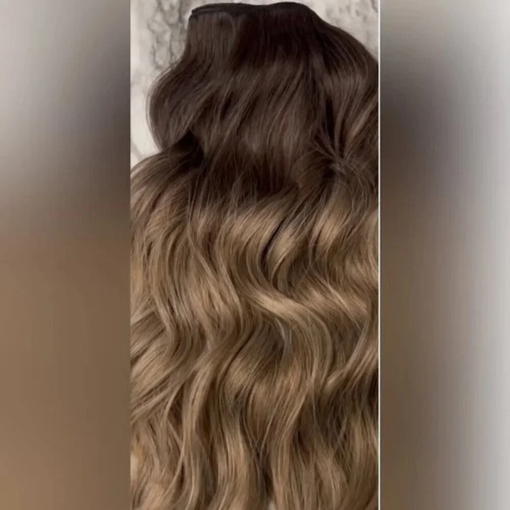Water Wave Brown to Ash Blonde Balayage Clip in Hair Extensions Set